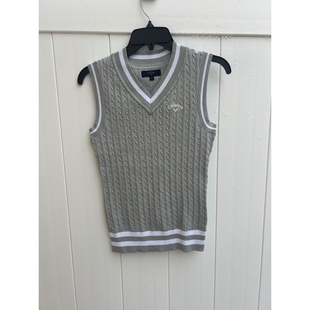 Callaway Cable Knit Sweater Vest Womens Small Gray V Neck